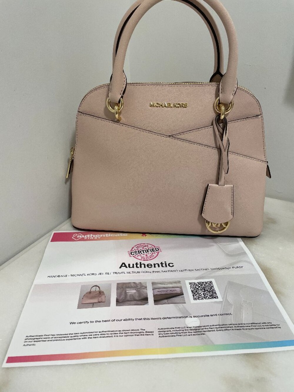 Michael Kors Jet Set Travel Medium Dome Shoulder Crossbody in Pink Leather & COA - Picture 16 of 16